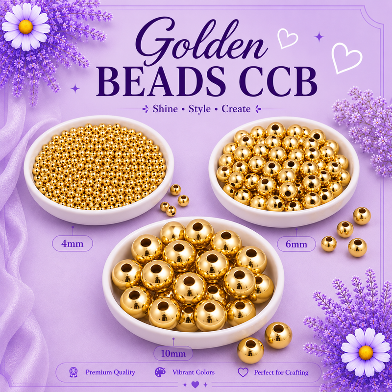 Plastic beads Gold All Sizes