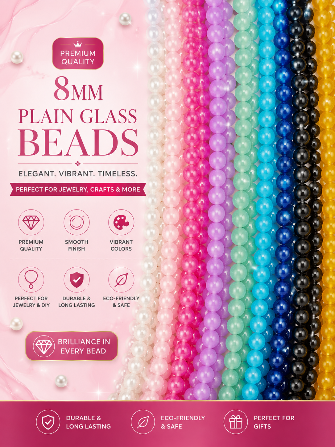 Plane Glass  Beads 8mm