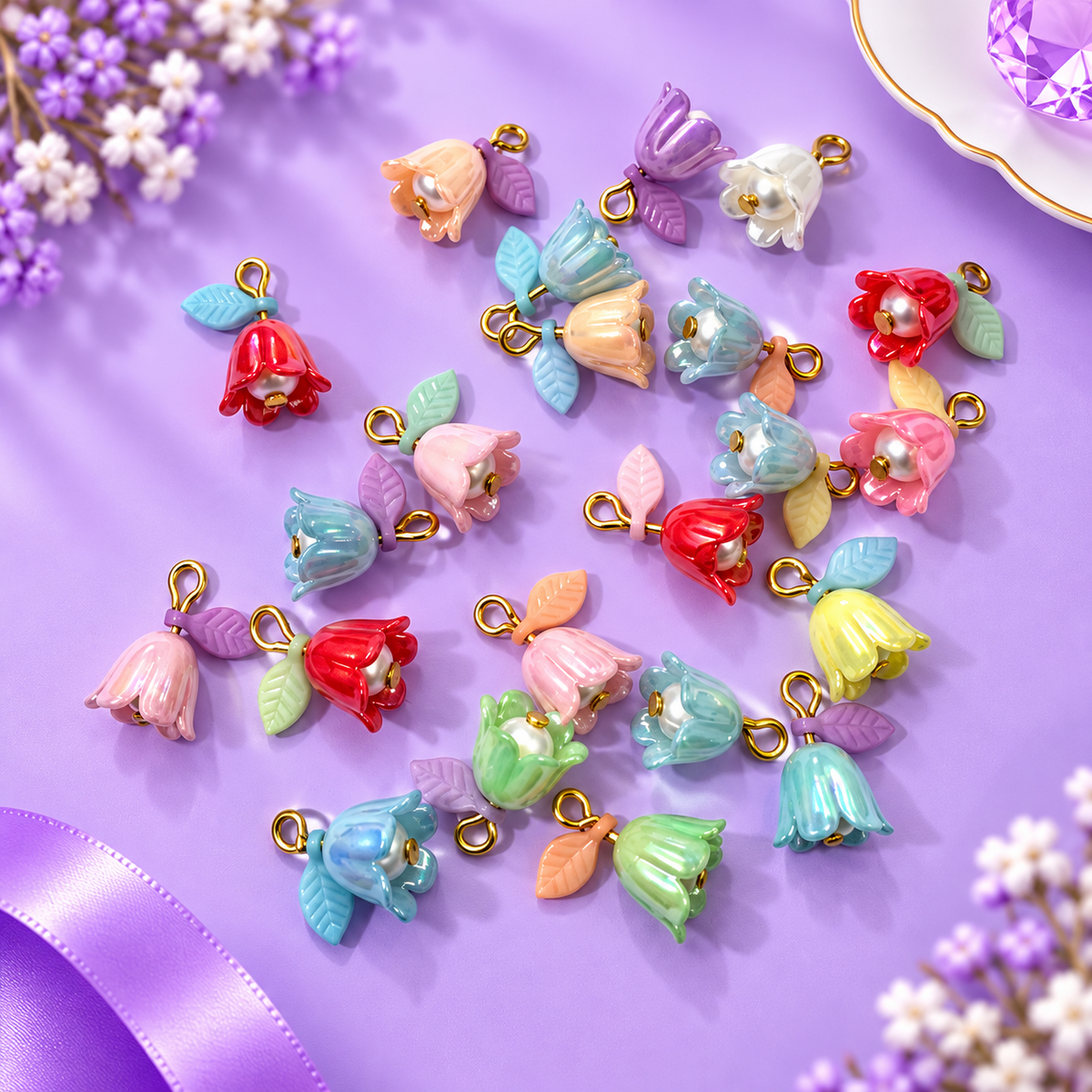 Ready Crystal Flower Charms with Leaves