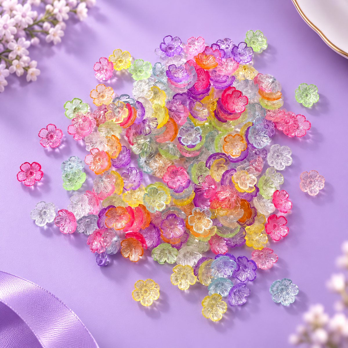 Multishade Crystal Flower Beads