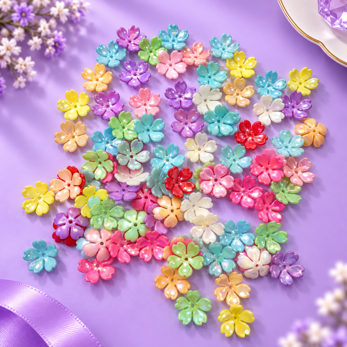 🌸 Multishade Crystal Flower Beads