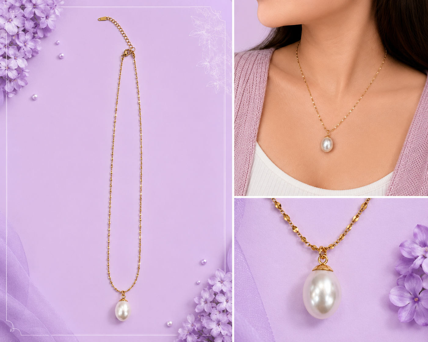 Elegant Pearl Pendant Gold Chain Necklace