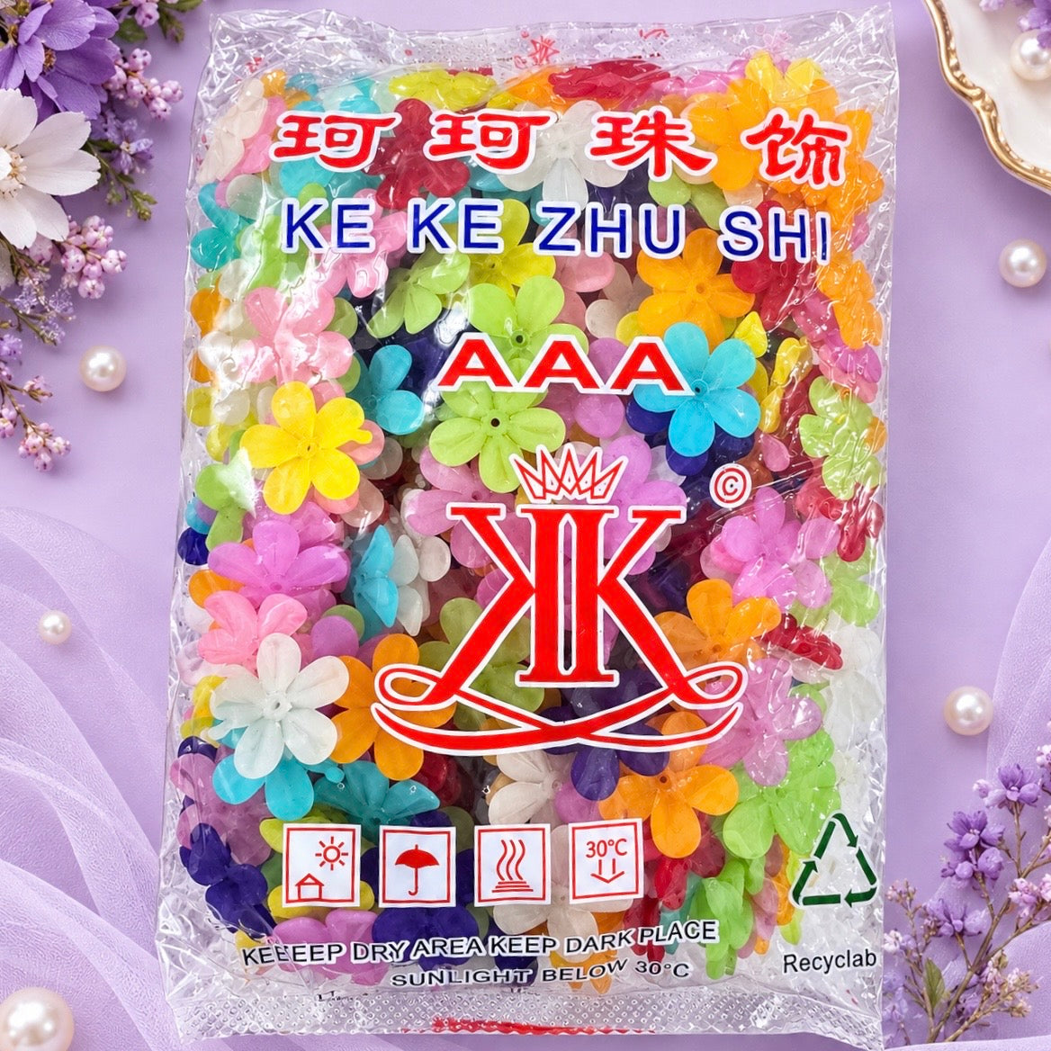 Multicolor Acrylic Flower  6 Petal Floral Beads