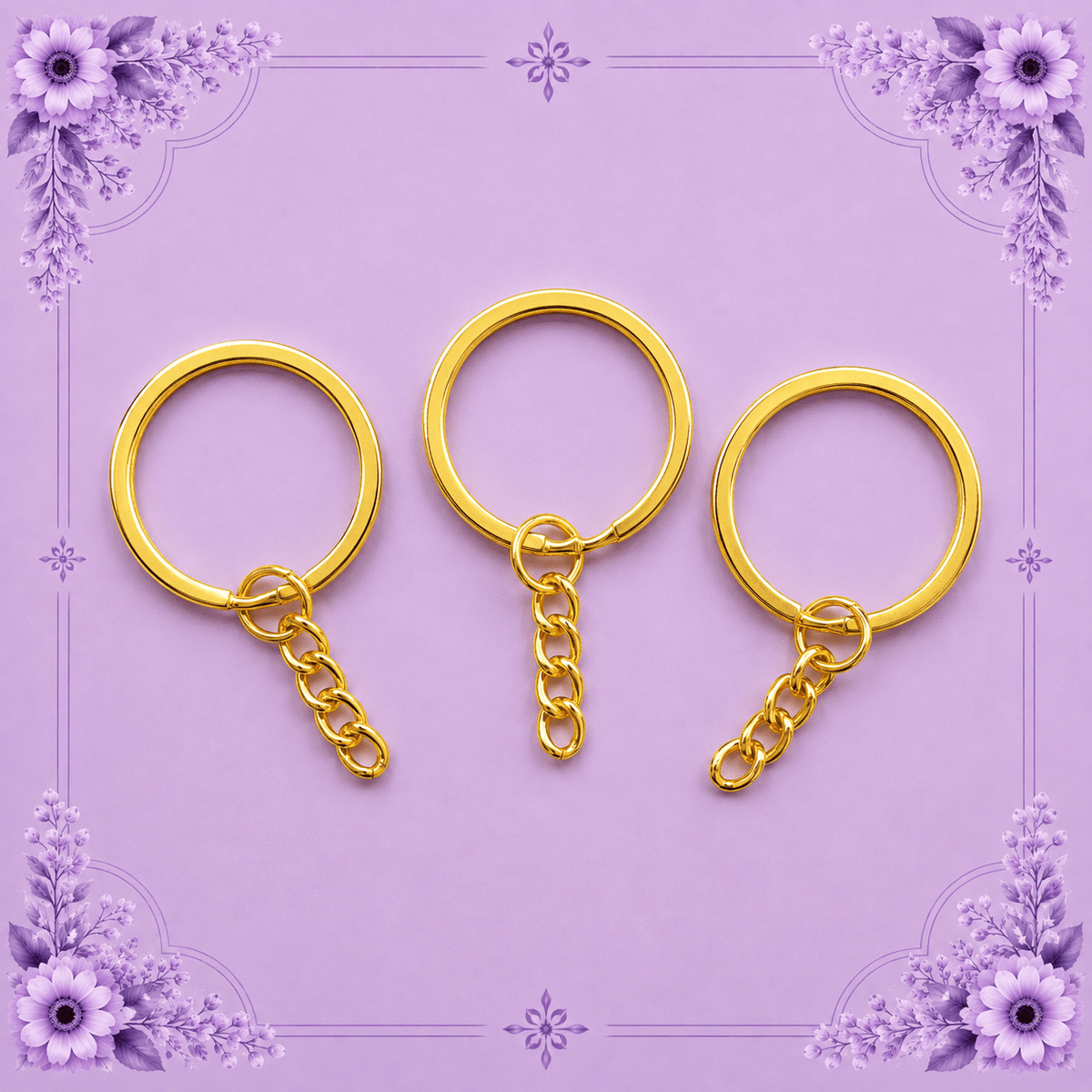 Gold-Plated Keychain Rings with Chain