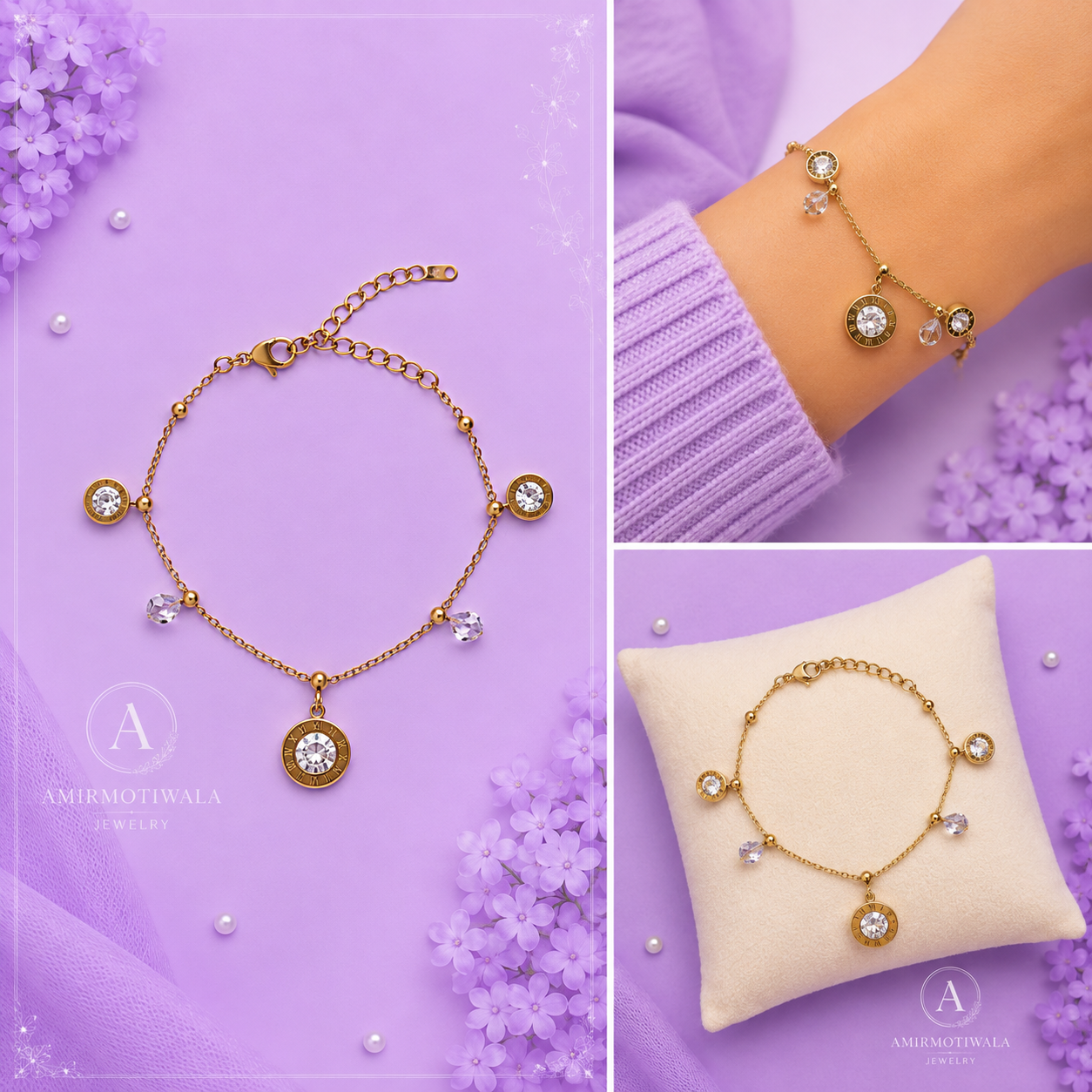 Stainless Steel Crystal Drop Charm Bracelet