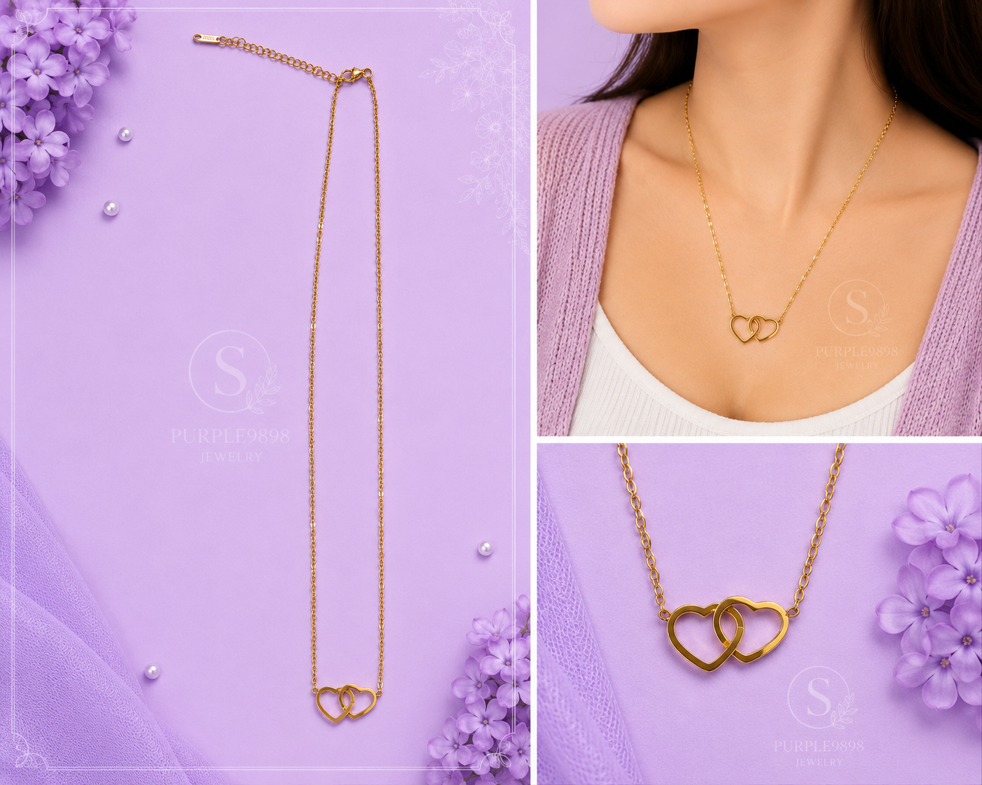 Stainless Steel Double Heart Pendant Necklace