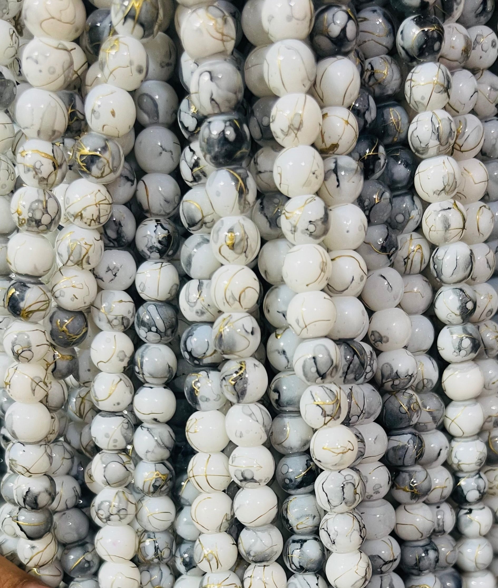 Marble Glass beads 8mm