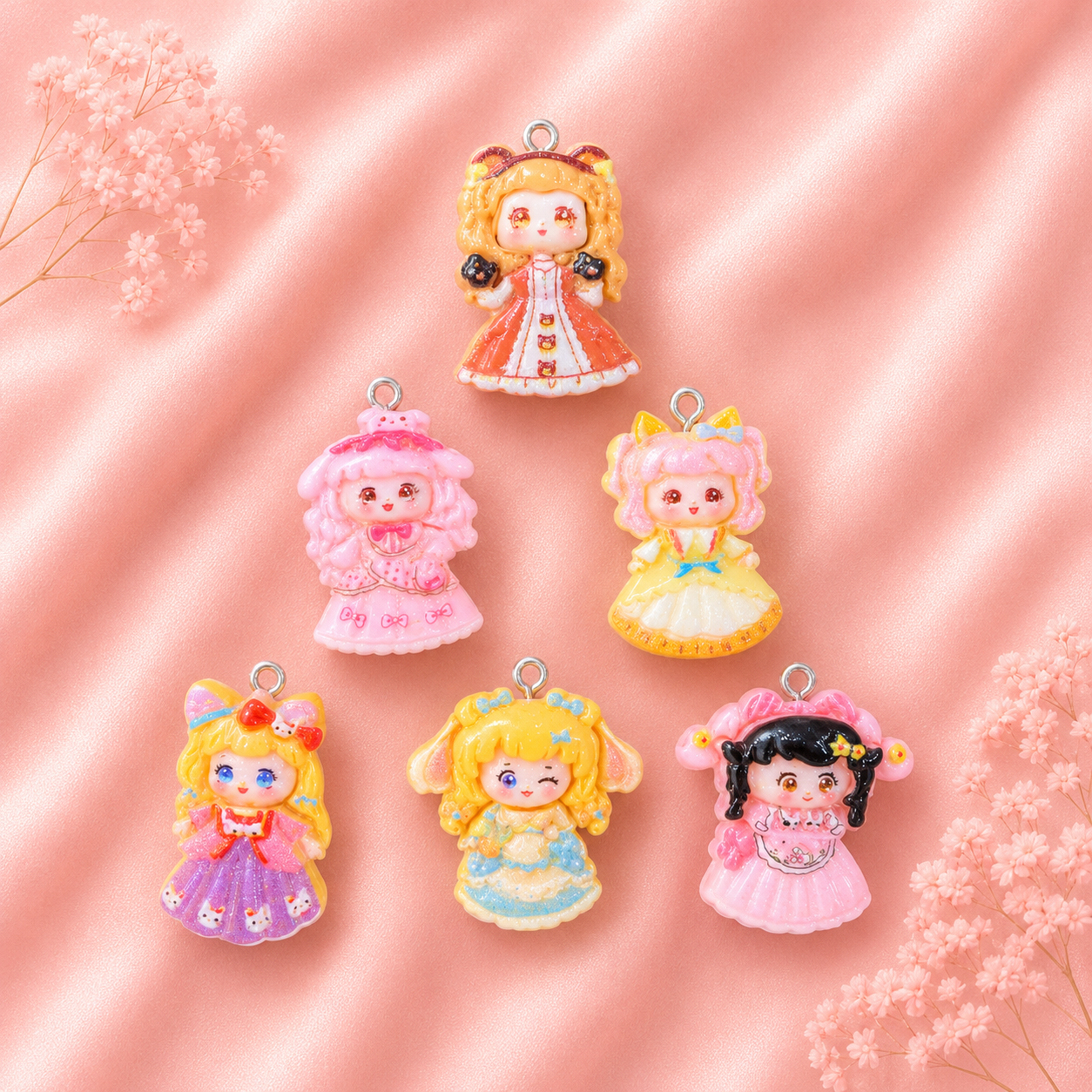 Acrylic Flower Charms (6 Pcs)