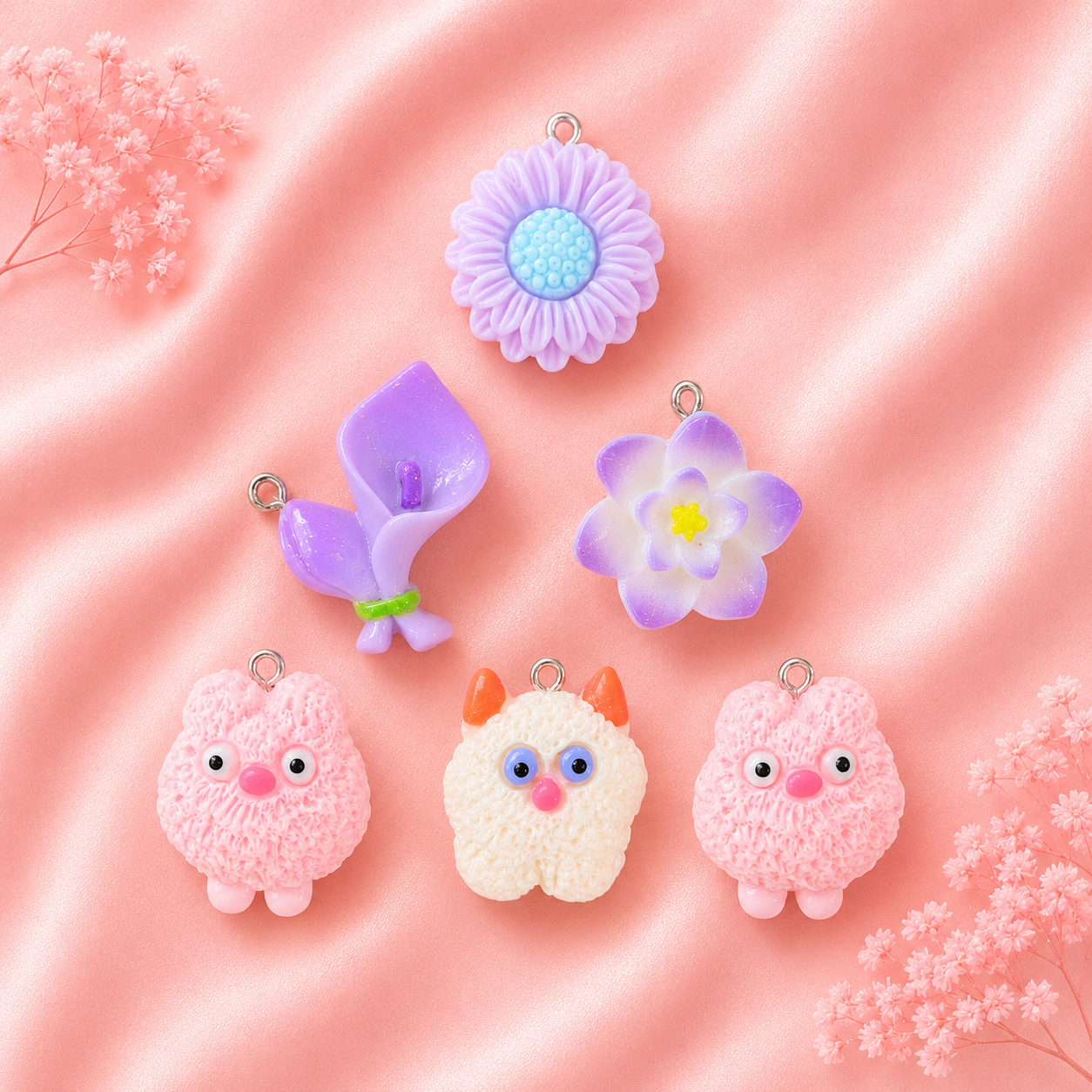 Acrylic Flower Charms (6 Pcs)
