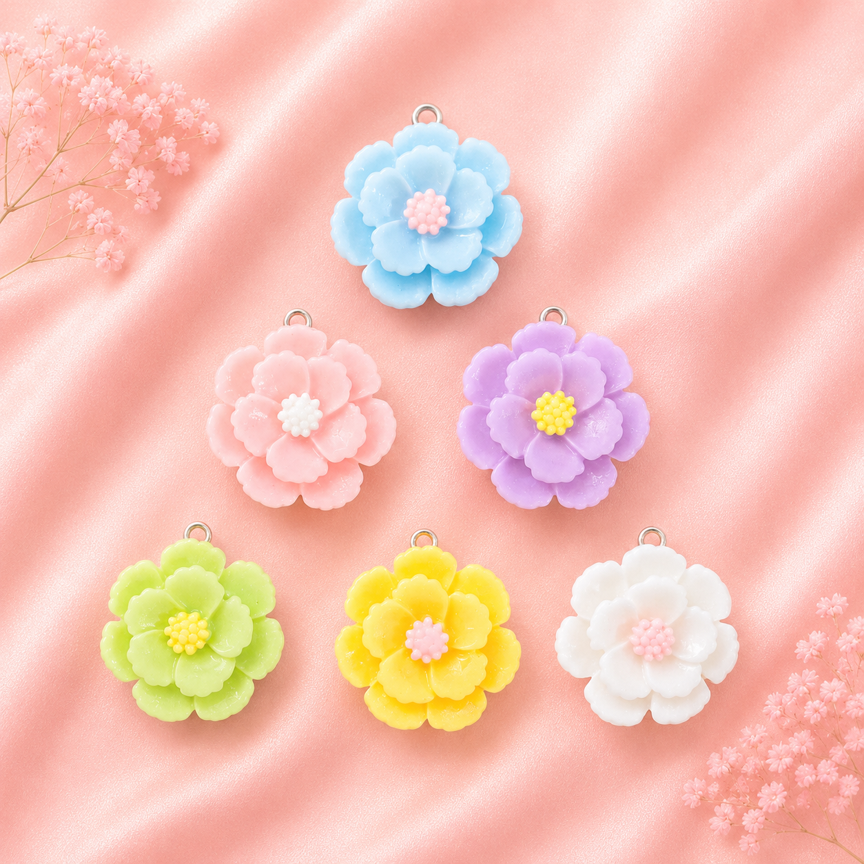 Acrylic Flower Charms (6 Pcs)