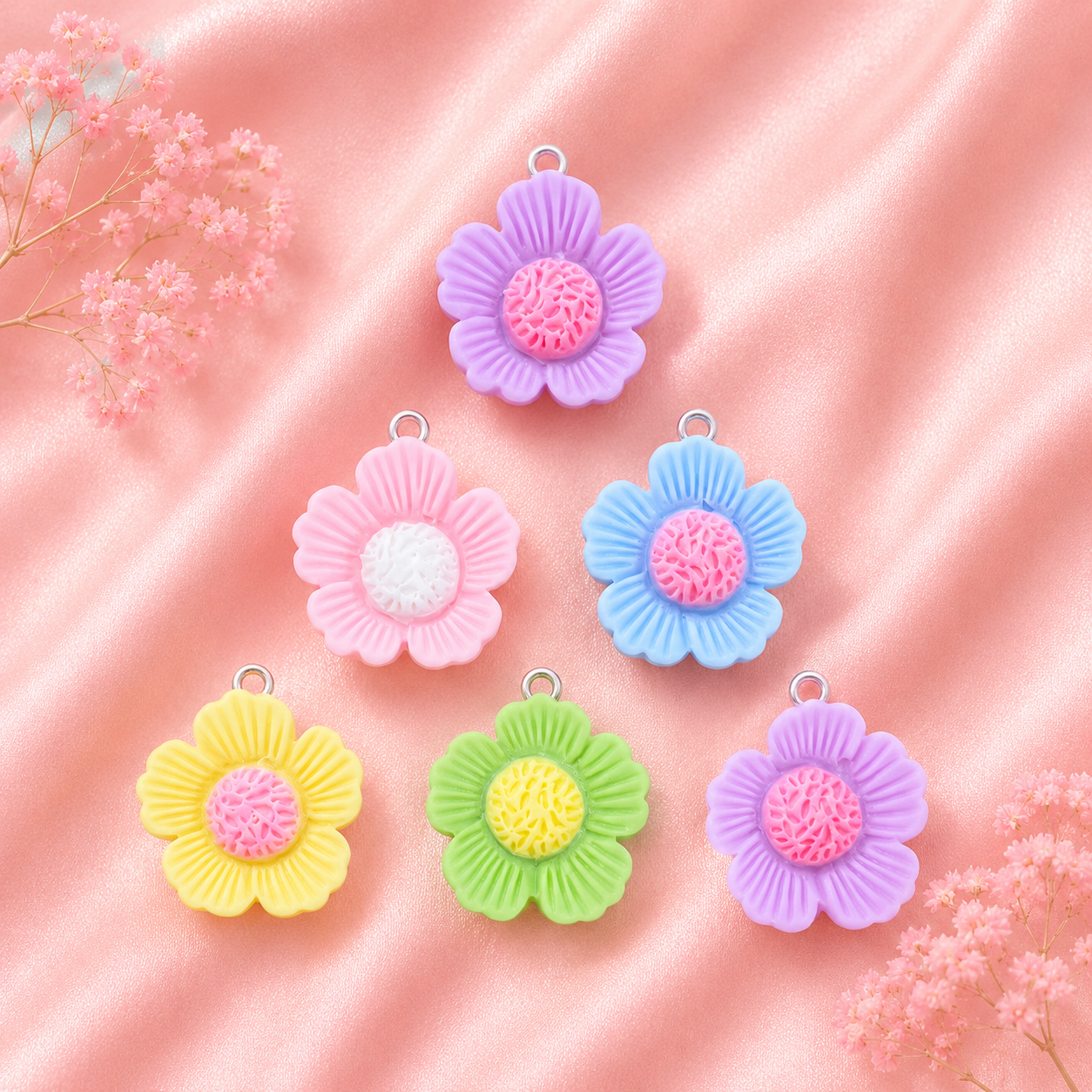 Acrylic Flower Charms (6 Pcs)