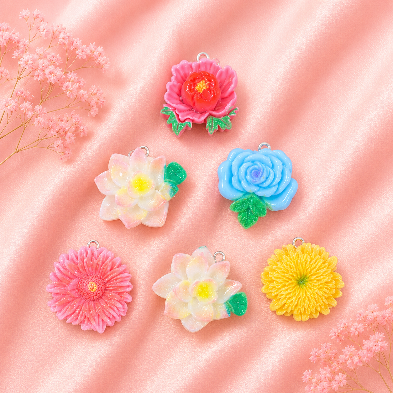 Acrylic Flower Charms (6 Pcs)