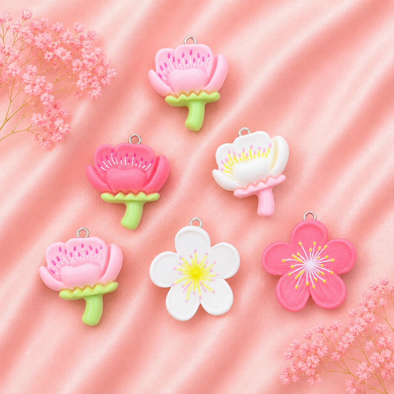 Acrylic Flower Charms (6 Pcs)