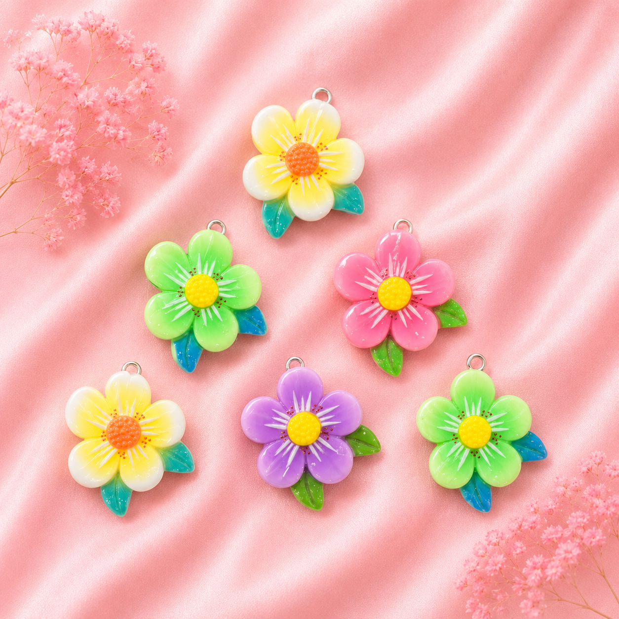 Acrylic Flower Charms (6 Pcs)