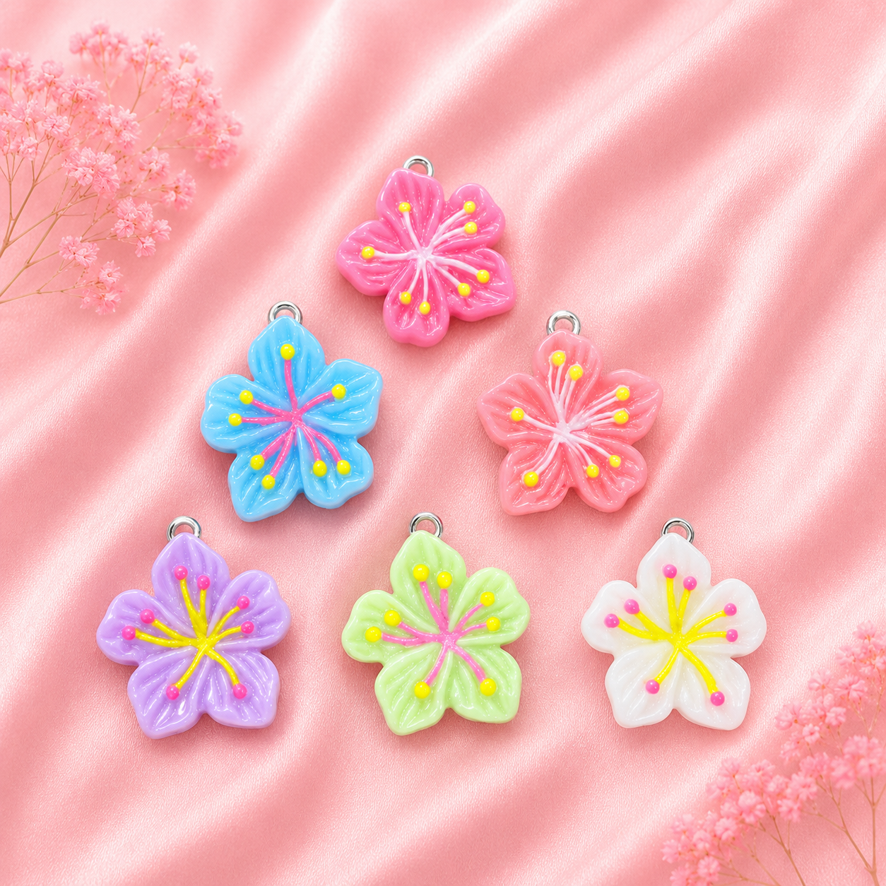 Acrylic Flower Charms (6 Pcs)