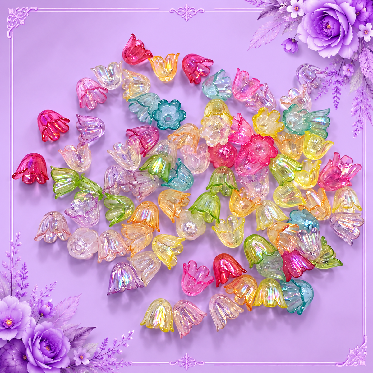 Multishade Crystal Flower Beads 20grams