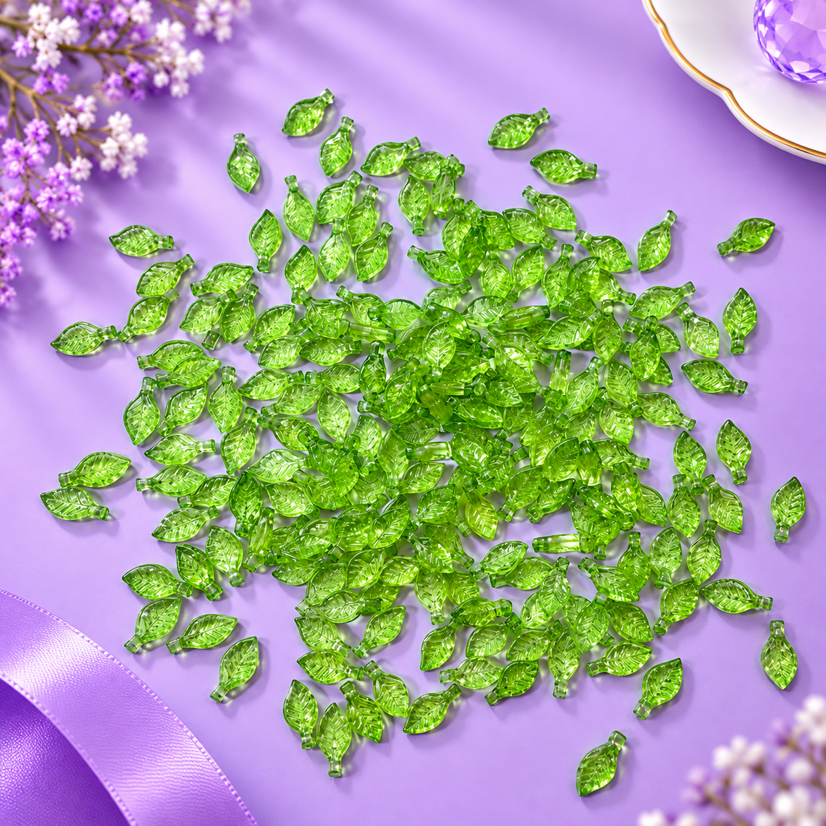 Green Crystal Leaf Beads